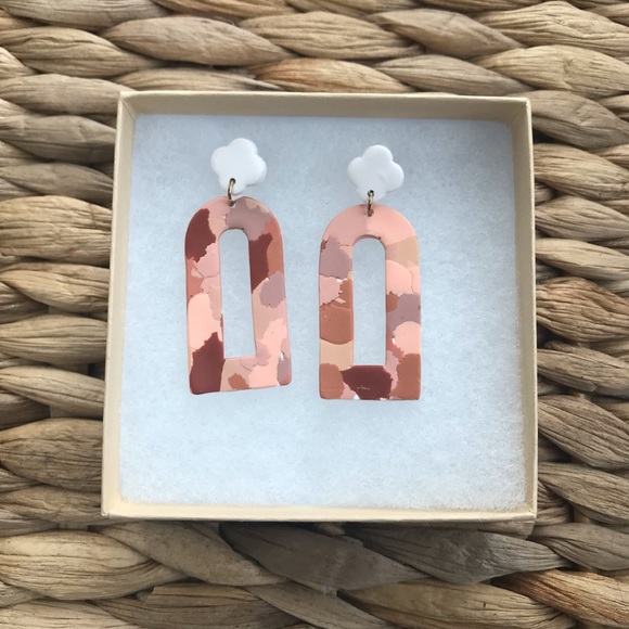 Red & Peach Clay Dangle Earrings - Picture 2 of 5